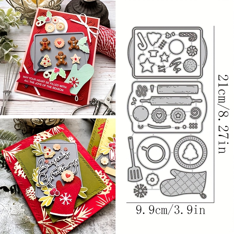 

A Food And Beverage-themed Golden Metal Cutting Die - Cutting Board, Gloves, Dessert Shapes, Suitable For Diy Scrapbooks, Card Making, And Album Crafts