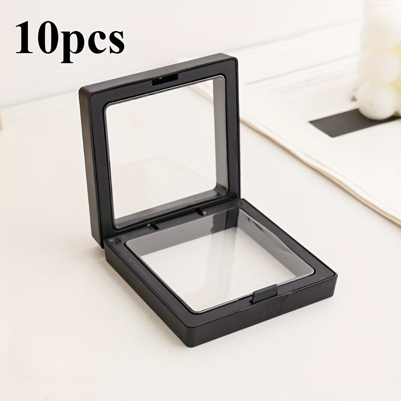 TEMU 10pcs 3d Floating Display Cases, Dustproof Plastic Jewelry Storage Boxes For Necklaces, Bracelets, Rings, , Earrings, Pins With Elastic Film - Ideal For Retail And Personal Use