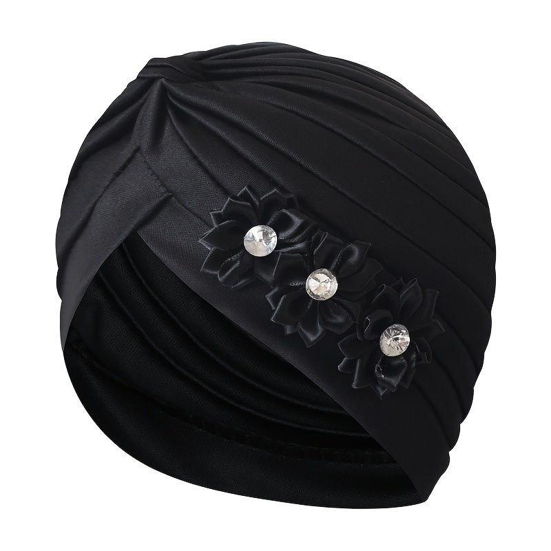 TEMU 1pc Gorro de Mujer con Flores y Color Sólido para Uso Diario, Gorro Plisado, Disponible en Varios Colores
