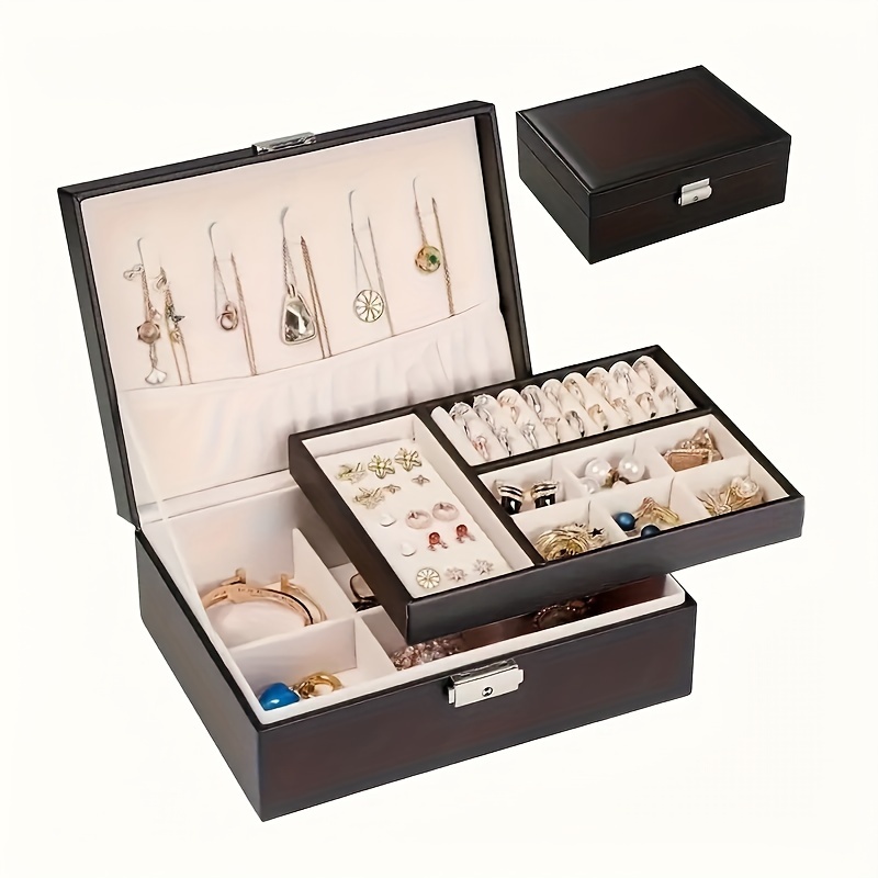 Organizador de Joyería en Cuero Sintético con Cerradura y Cajón Forrado Suave - Caja Grande para Organizar Joyas, Regalo Ideal para Damas y Chicas
