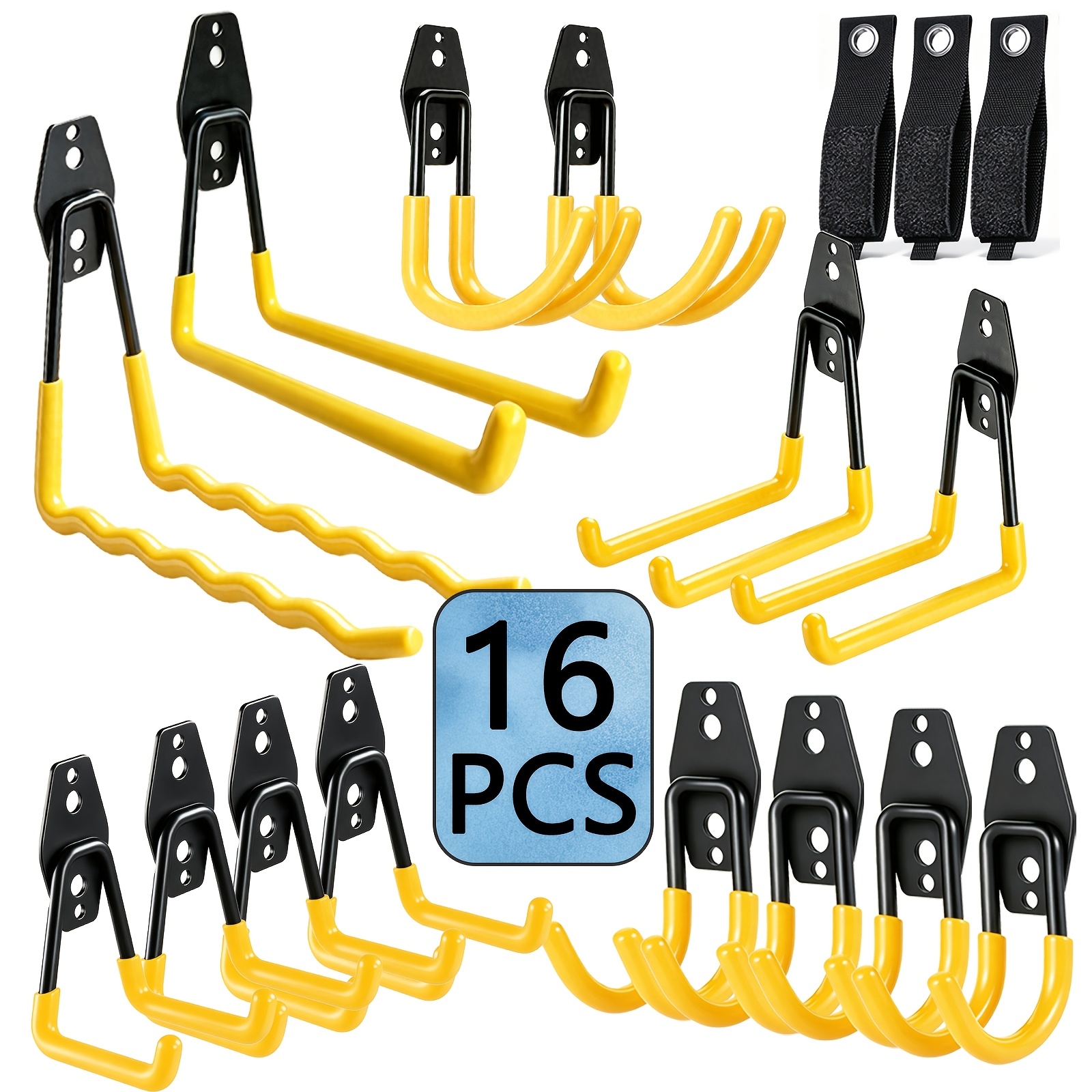 TEMU [2026 Upgraded] Wall-mounted Garage Hooks - 16pcs Heavy Duty Metal Hooks, 150lb Capacity Rust-proof Steel Hooks For Hanging Bicycles, Ladders,