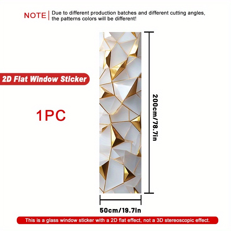 TEMU 2D Plat - 2D Plat - 1 autocollant de fenêtre plat bidimensionnel avec un design géométrique blanc et doré avec un motif faceté. Cette de verre