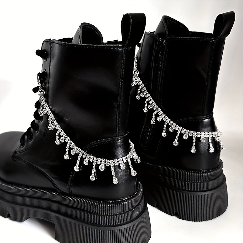 

1 Luxe Tassel Chain For Boots - Sparkling Iron Shoe Accessory With , Black Platform Ankle Boots