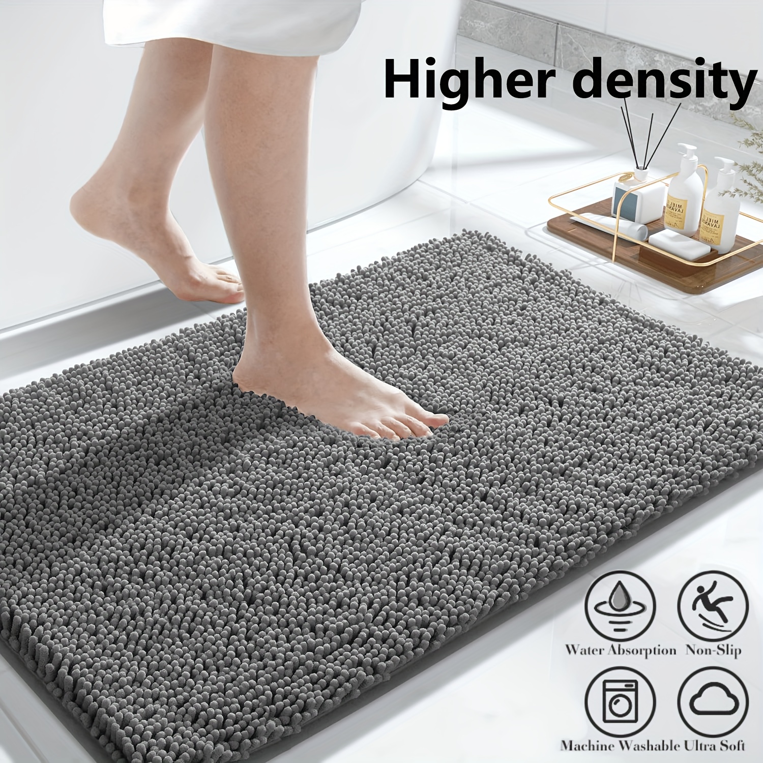 

1pc Chenille Bath Mat, Extra Thick And Absorbent Bath Rug, Non-slip Soft Plush Shaggy Bath Carpet, Machine Wash Dry, Bath Mats For Bathroom