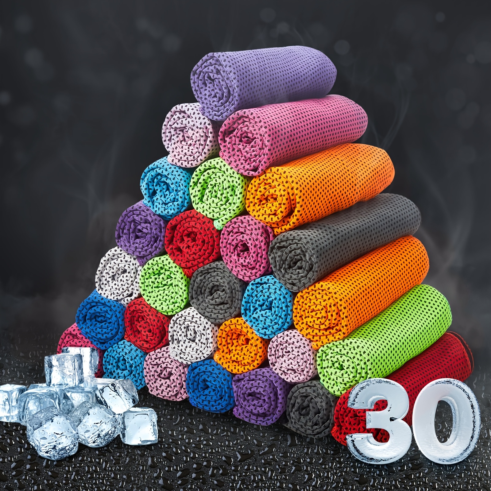 TEMU 30pcs Cooling Towel Bulk Breathable Workout Cool Cold For Neck Face Microfiber Towel For Gym Travel Yoga Camping Sport