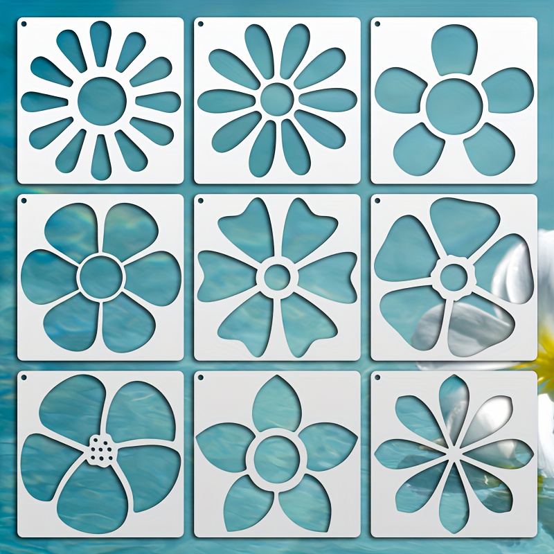 

9pcs Daisy Stencil Set, " - Sunflower Design For Diy Crafts On Walls, Furniture & More - Reusable, Washable Templates For Painting On Paper, Fabric, Glass & More