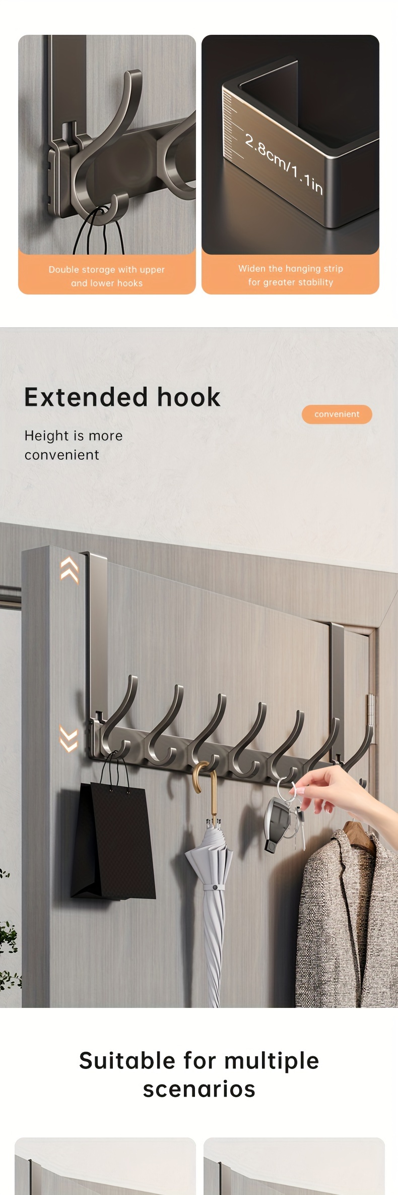   over   hook no drill     wall hanger for kitchen bathroom storage christmas halloween gift decoration details 4