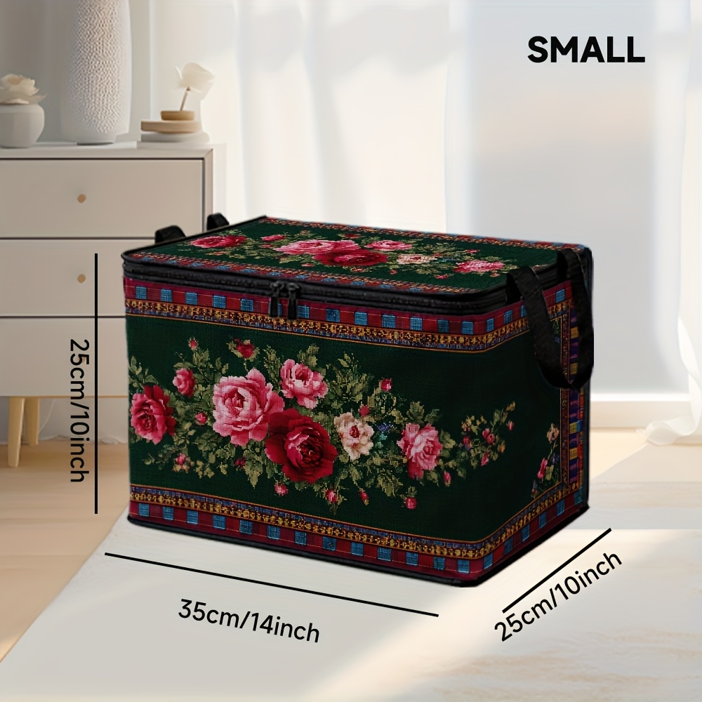 E-shop 1 Stück Große Vintage Blumen-Aufbewahrungsbox mit Deckel – Eleganter Rechteckiger Korb, Ideal für Bürobedarf, Badezimmer, Saisonale Dekoration &