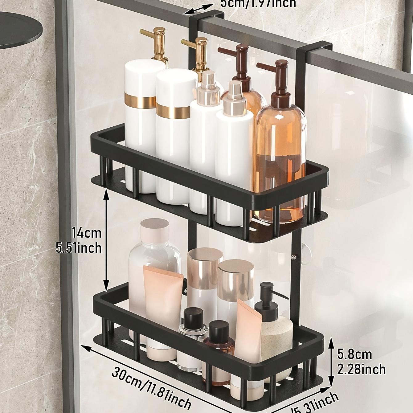 Image of Back Hook Shower Caddy, Double-layer Multifunctional Bathroom Tray, Wall-mounted Storage Suitable For Shower Room And Toilet, Bathroom Trays