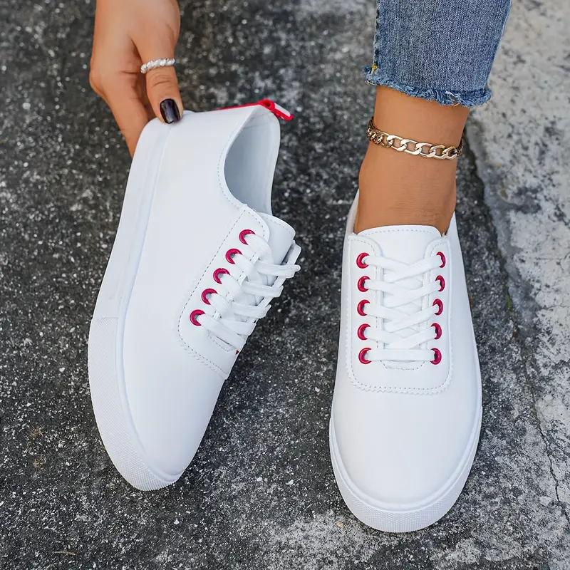 Women's Minimalist Solid Color Sneakers Lace Low top Round - Temu