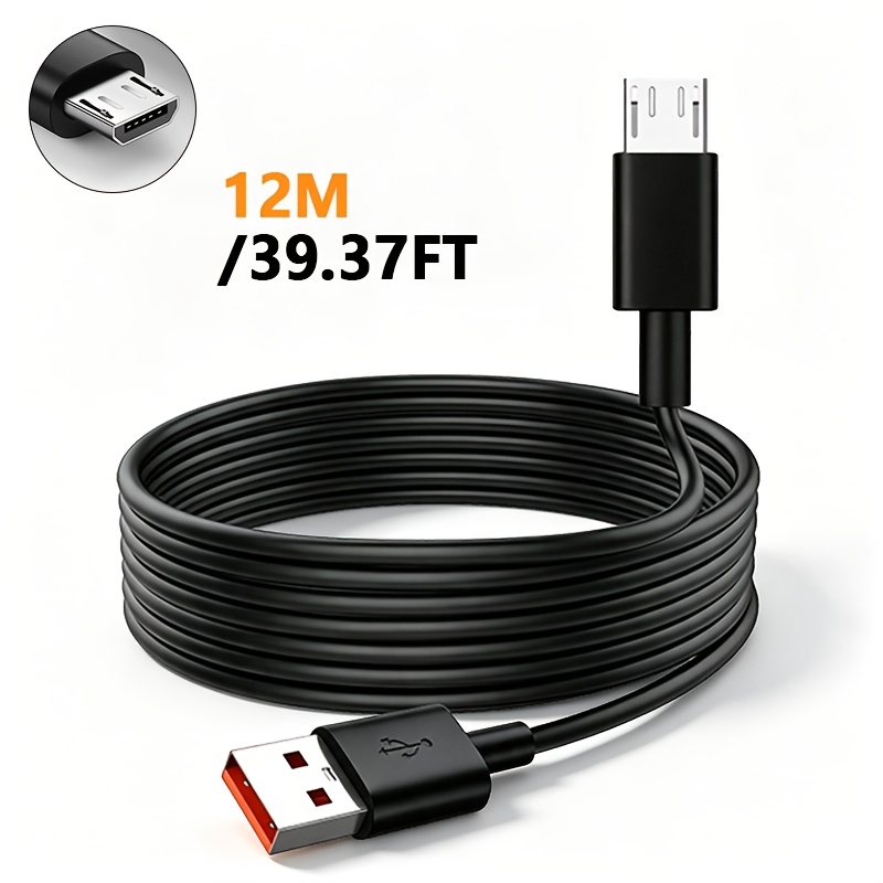 TEMU Cable de de carga Micro a USB extendido ultra largo de -14M con interfaz Micro negra y cable de de corriente adecuado para extendida de