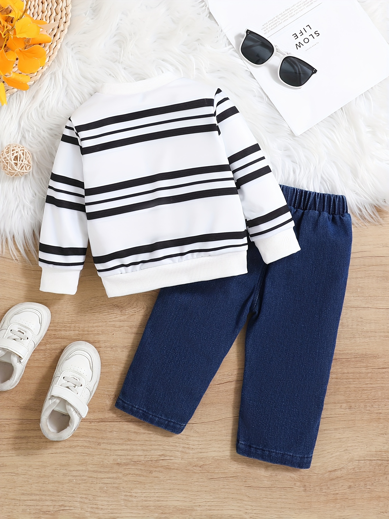 ensemble de pièces pour bébé garçon, haut à manches longues à rayures + pantalon en denim, pour lextérieur Détails du produit 1