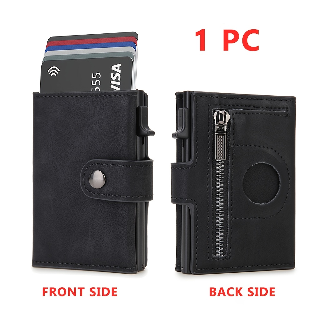 Innovative, Men's Rfid-blocking Slim Wallet With Airtag Holder - Faux Leather, Secure Credit Card Slots & Compatibility