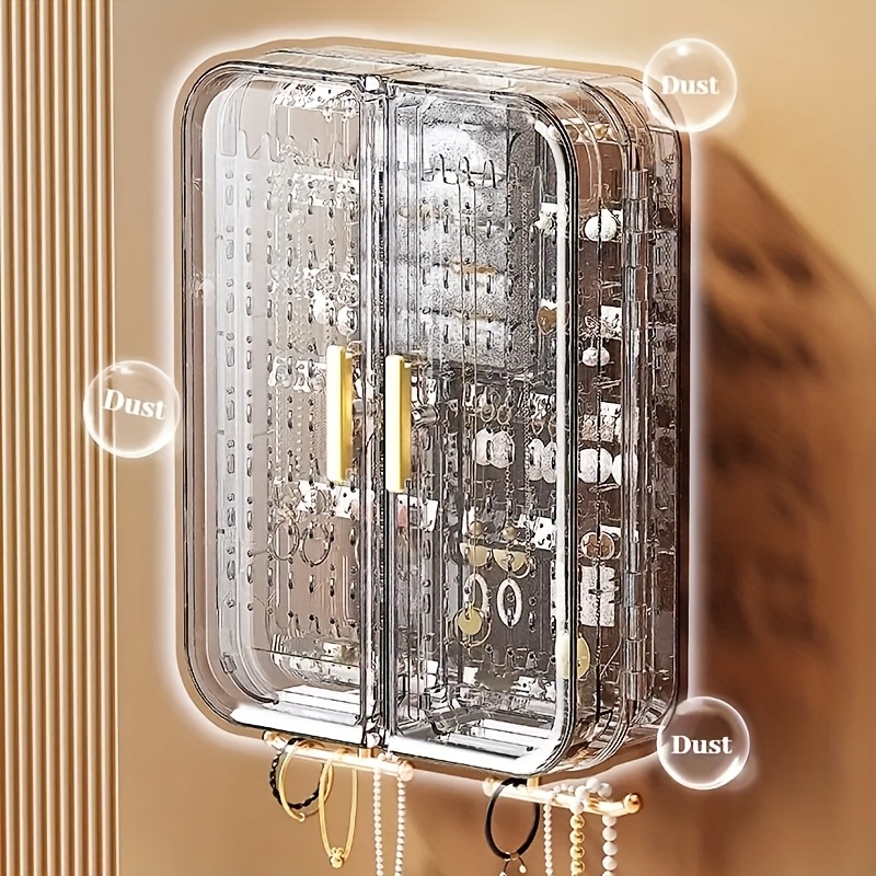 2pcs wall mounted jewelry organizer box large capacity clear plastic storage for earrings necklaces accessories stylish wall decor perfect gift for mother s day or holidays wallmounted organizer transparent storage grid layout storage jewelry box Product details 8