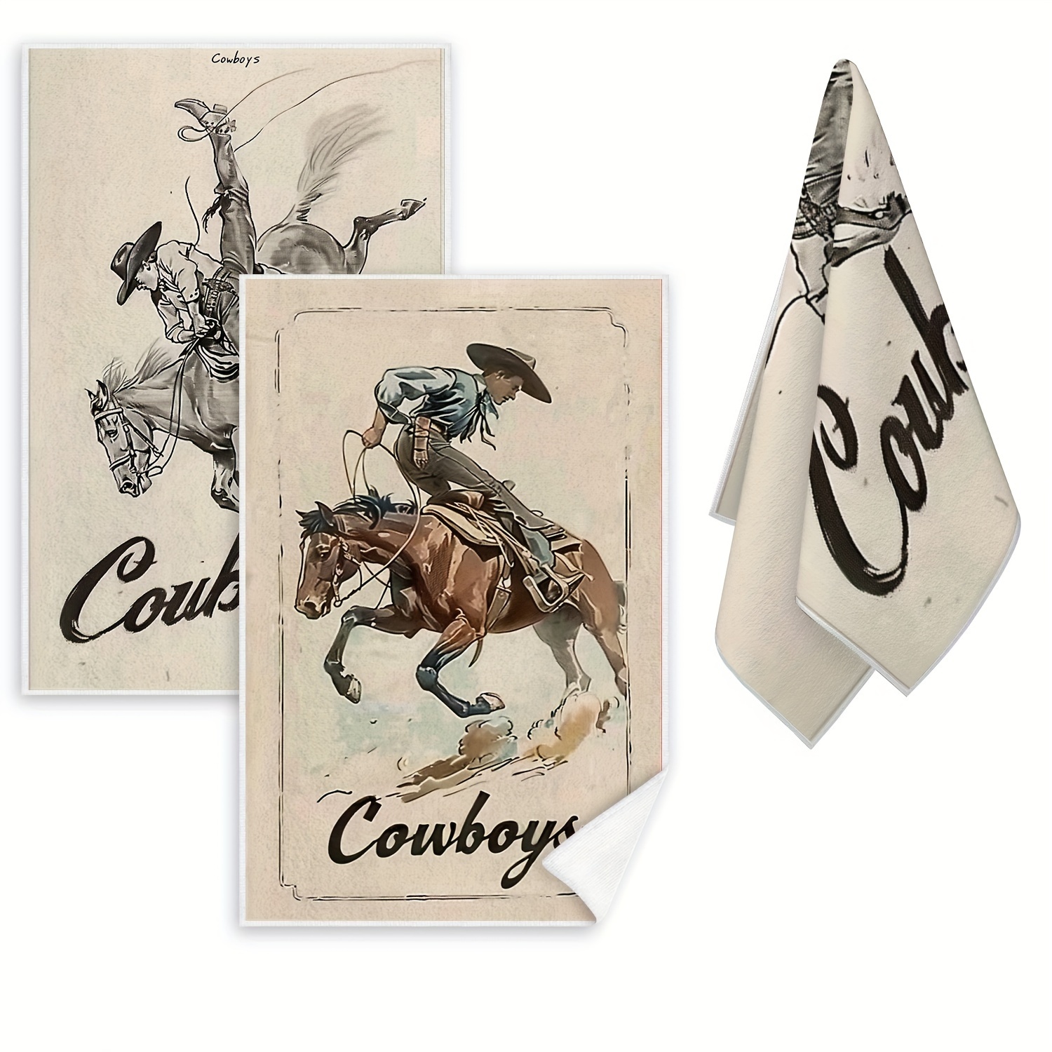 

2pcs, Hand Towel, Cowboy Kitchen Decorative Dish Towels, Absorbent Cloth Tea Towels For Cooking, Baking, Housewarming Gifts, Cleaning Supplies, Bathroom Supplies