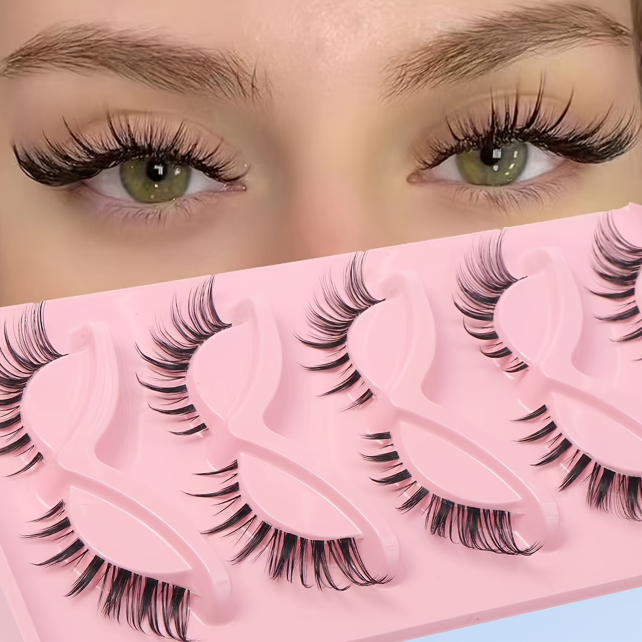 

5 Pairs Doll & Cat Eye False Eyelashes Set - 0.05mm Thickness, C , Mixed Length 6-15mm, Fluffy Faux Mink Anime Lashes With Self-adhesive, Reusable - Ideal For Natural, Cosplay Looks