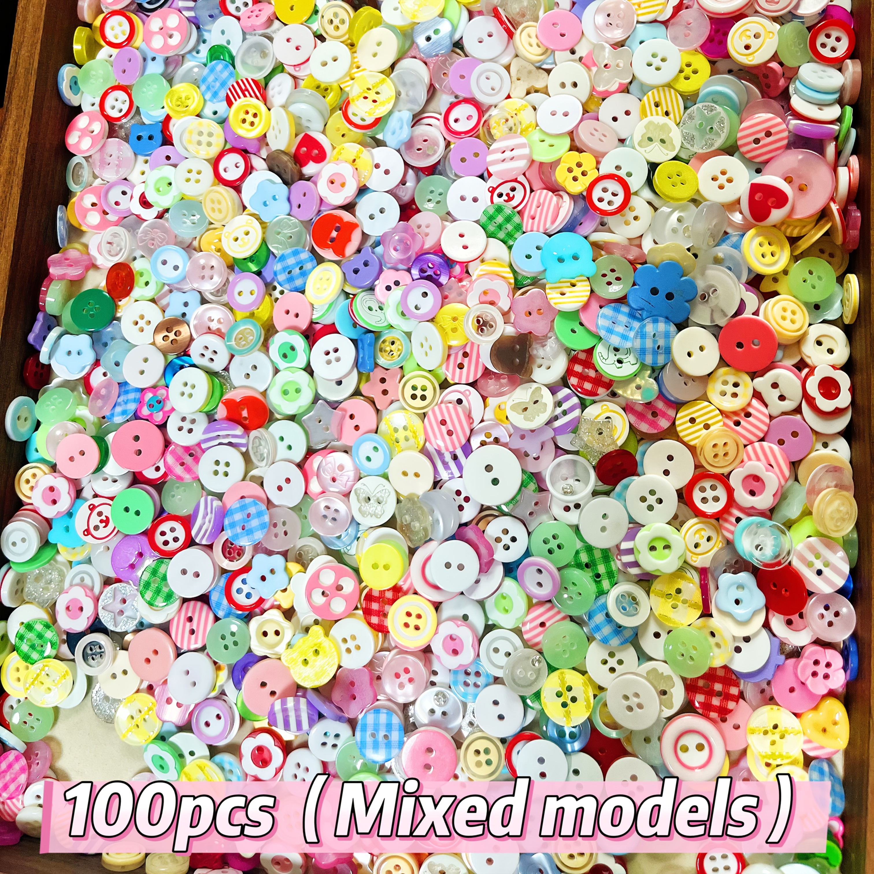 TEMU Random Color And Pattern, /80/100/-pcs, Pink And White Checkered, White And , 10mm-18mm Plastic Diy Handmade Buttons, *heart*flower Shapes,
