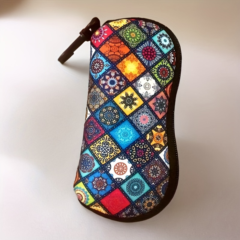 stylish mandala neoprene   case with zipper carabiner clip portable fits all glasses sizes 1pc details 0