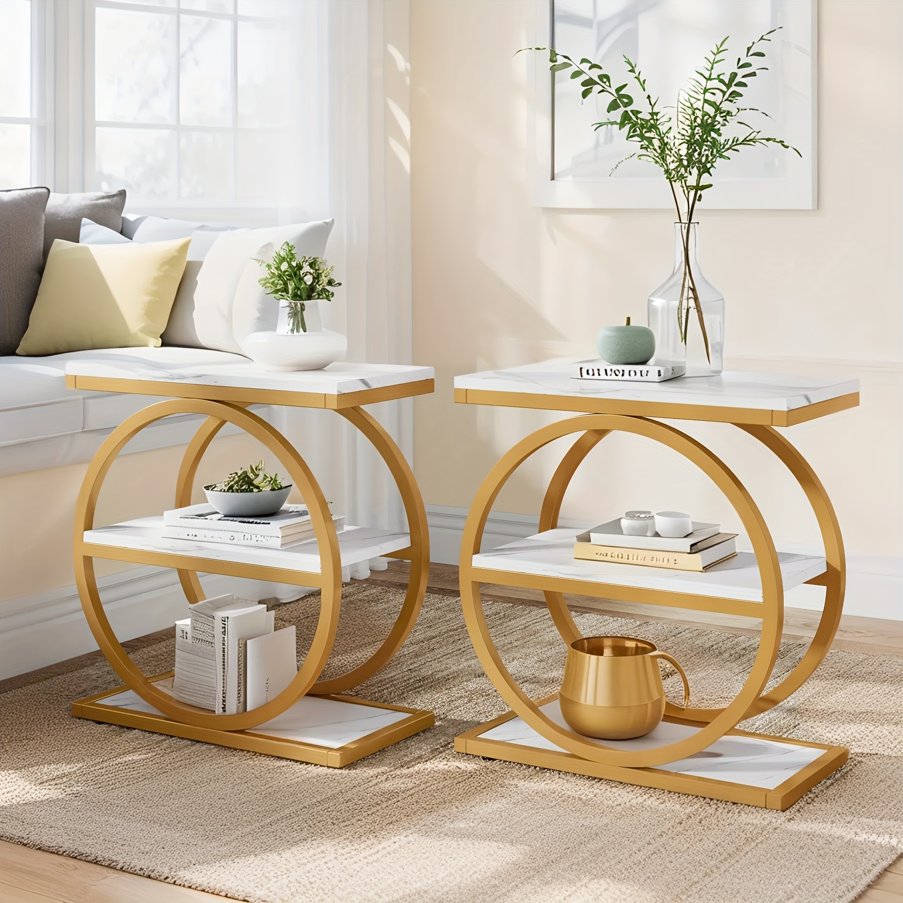 Vintage End Table Set Of 2, Narrow End Table with 3 Storage Shelves, Farmhouse Wooden Side Table, Industrial Small Sofa Side Table for Living Room, Modern Slim Nightstand And Bedside Table for Bedroom - Image 7