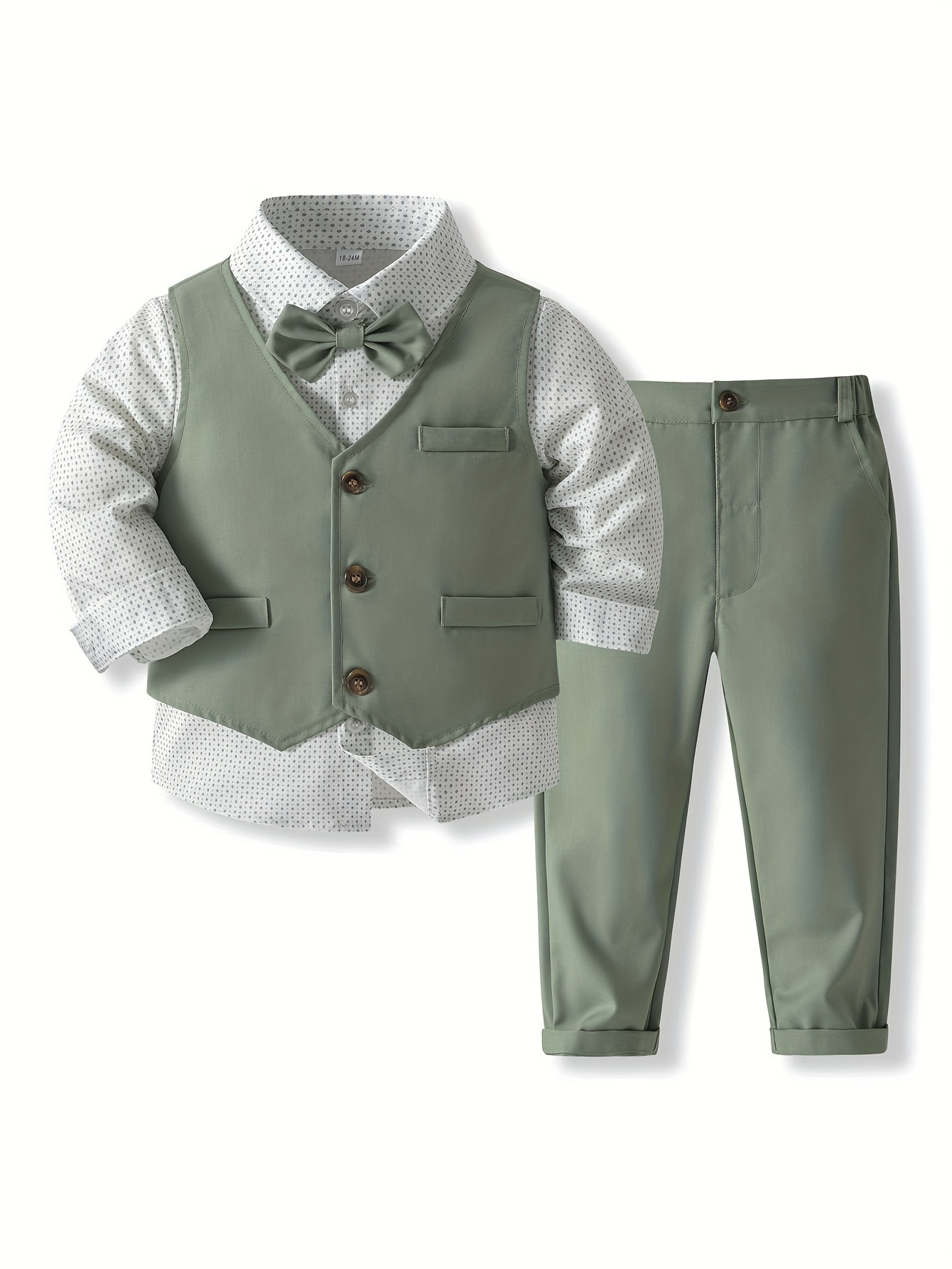 3pcs Gentleman Outfit For Infants Toddlers, Bowtie Waistcoat Polka  Dots Pattern Shirt Pants Outdoor Set, Formal Wear For Photography Birthday