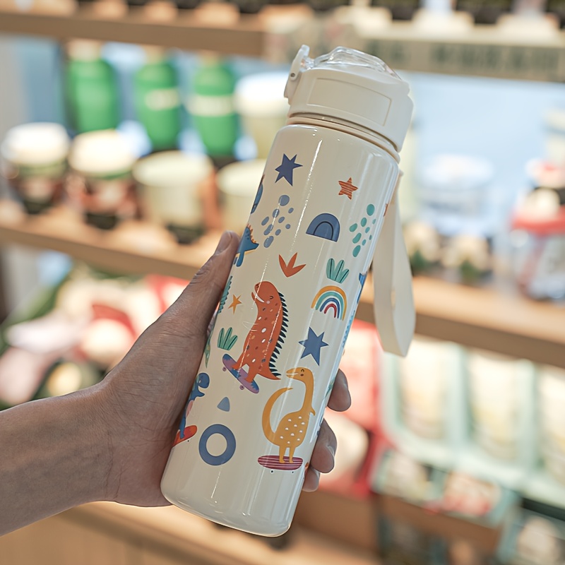Image of 1pc, 23oz Cute Cartoon Pattern Plastic Water Bottle, With Lid, Straw, And Drawstring, Portable, Multiple Styles From, Perfect Gifts