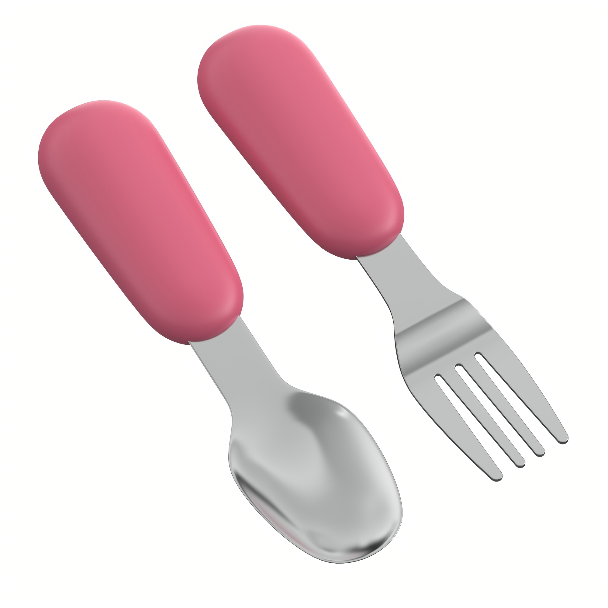 Set of 2 Stainless Steel Baby Forks and Spoons with Silicone Handles for Easy Gripping, Dishwasher Safe