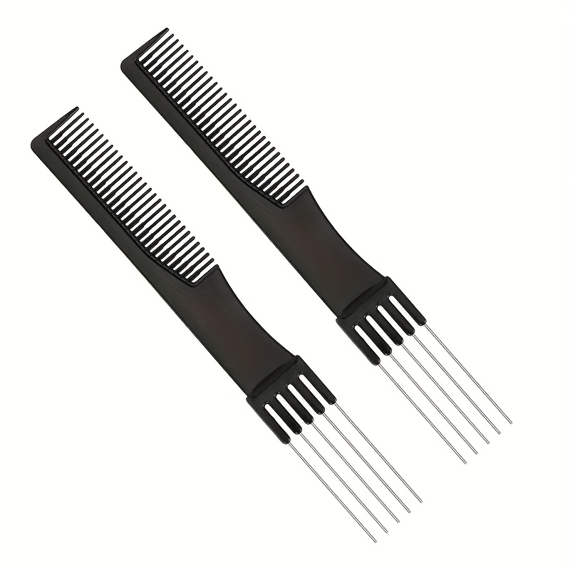 TEMU 2pcs Teasing Comb With Metal Paddle Comb Suitable For Hair Styling (black), Hair Styling Tools, Sleek , Durable Plastic Bristles, Hair Styling