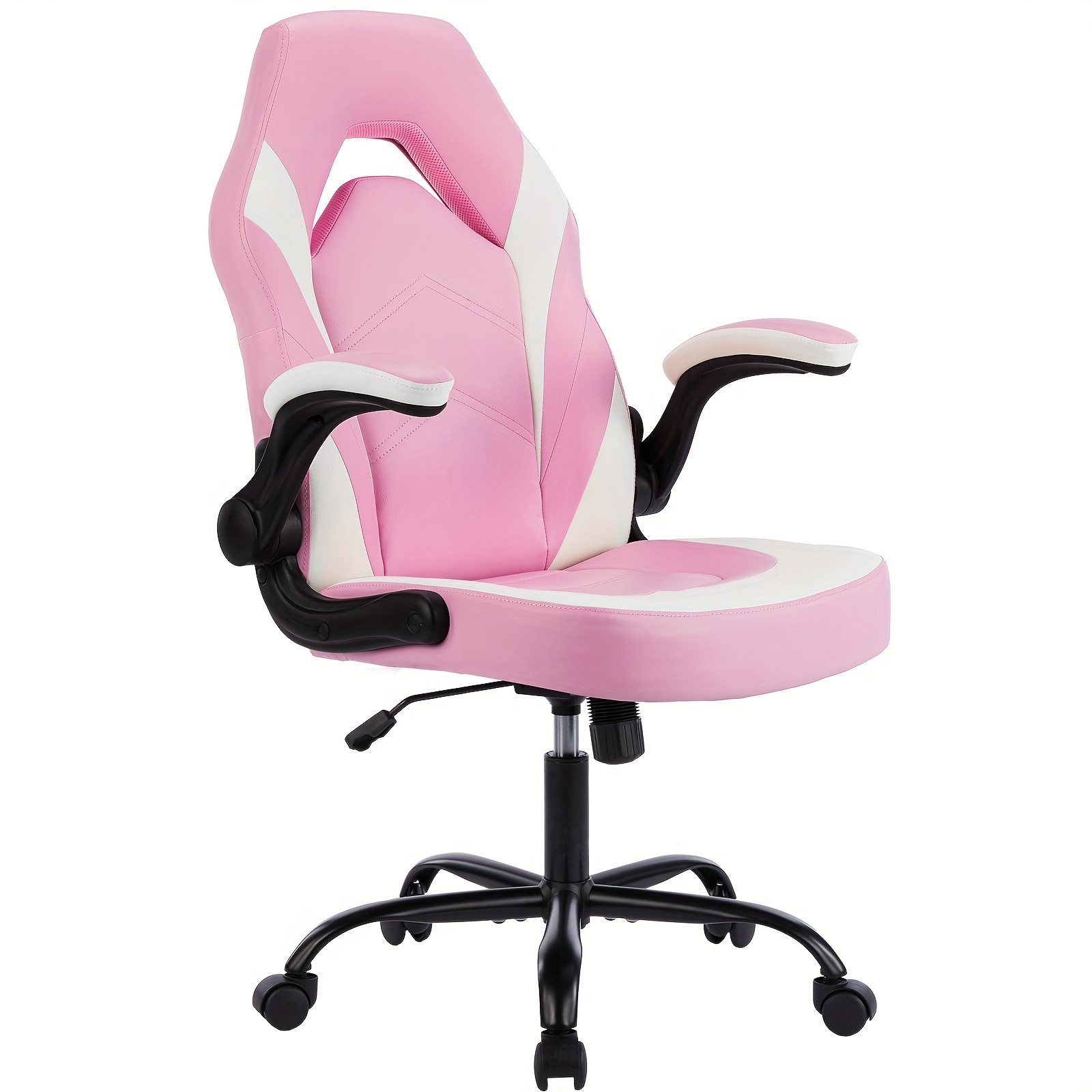 

Big And Tall Office Desk Leather Gaming Computer Chair With Adjustable Swivel Task And Flip-up Arms For Adults, Teens - Pink