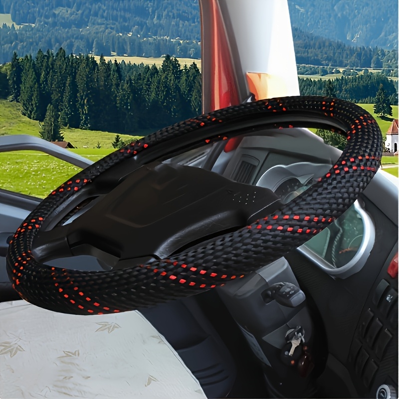 1pc ice   fabric car steering wheel cover anti slip breathable protective grip for cars trucks suvs 38cm 50cm 14 96in 19 69in black with red stitching fit with   0