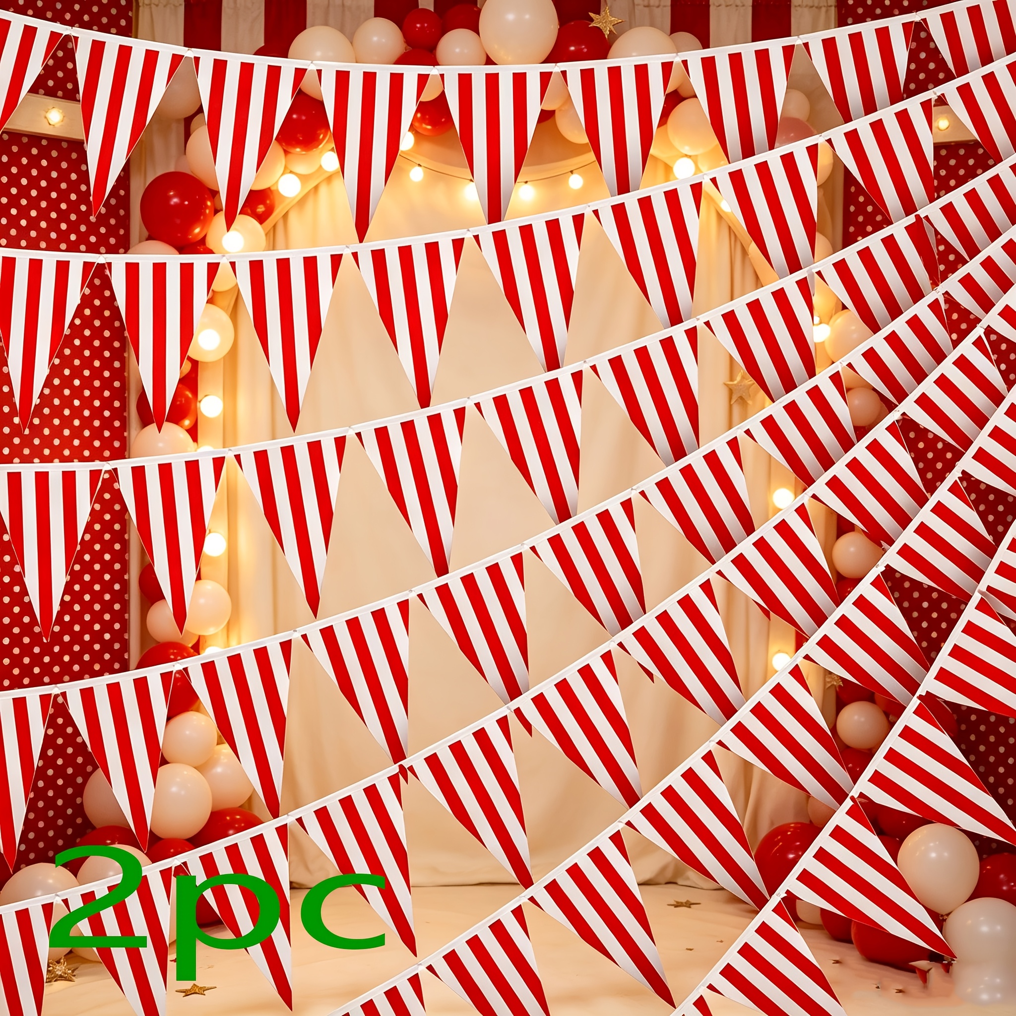 TEMU (2pcs) 10 Meters 20pcs Red White Striped Triangular Flags, Party Decorations, Red And White Striped Triangular Flags, Plastic Banners Triangular