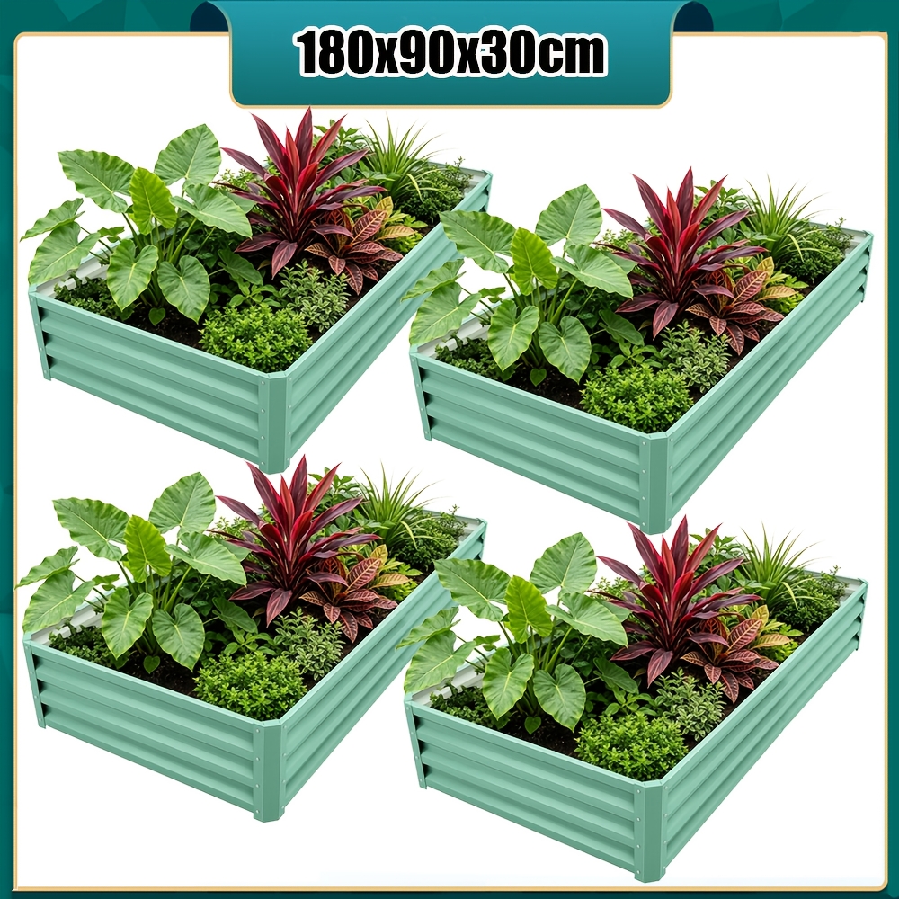 Image of 4pcs Large Raised Garden Bed, 180 X 90 X 30cm, Rectangle Bottomless Metal Raised Bed Galvanised -steel Planter Box For Growing Outdoor Plants, Vegetables, Flowers And Herbs