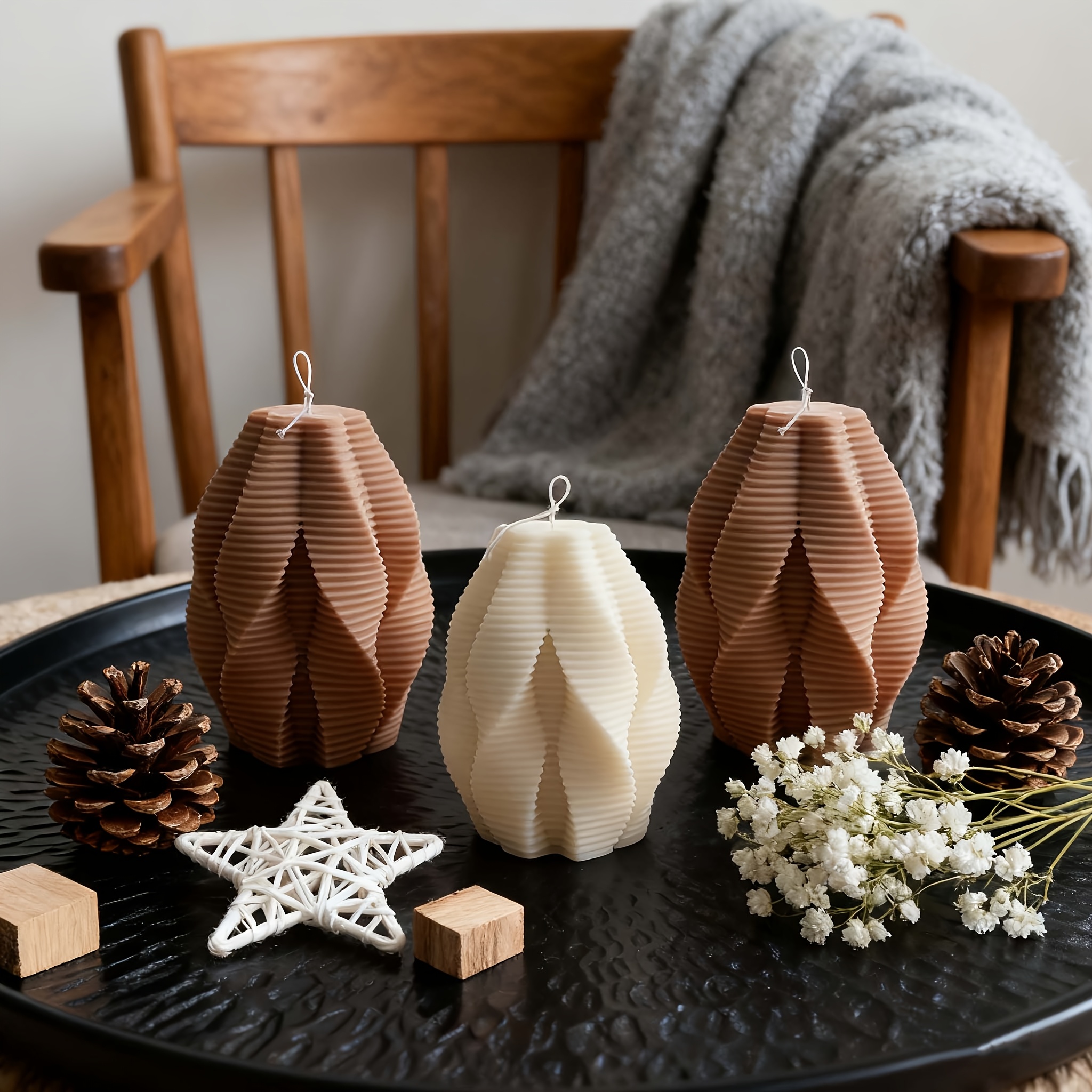 Modern Ribbed Scented Candle | Elegant Textured Artistic Shape, Exquisite Appearance, Serving Both Decorative And Fragrance Functions | for Daily Home Fragrance, Also Suitable for Placement in Entryways, Studies, Etc