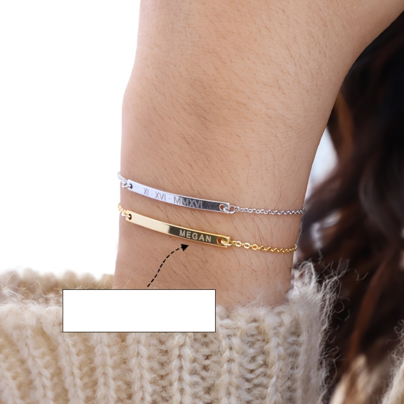 Custom DIY Name U-Shaped Stainless Steel Bracelet — 18K Gold Plated