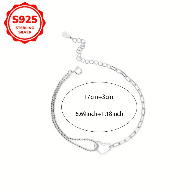 Adjustable S925 Silver Heart Bracelet for Women