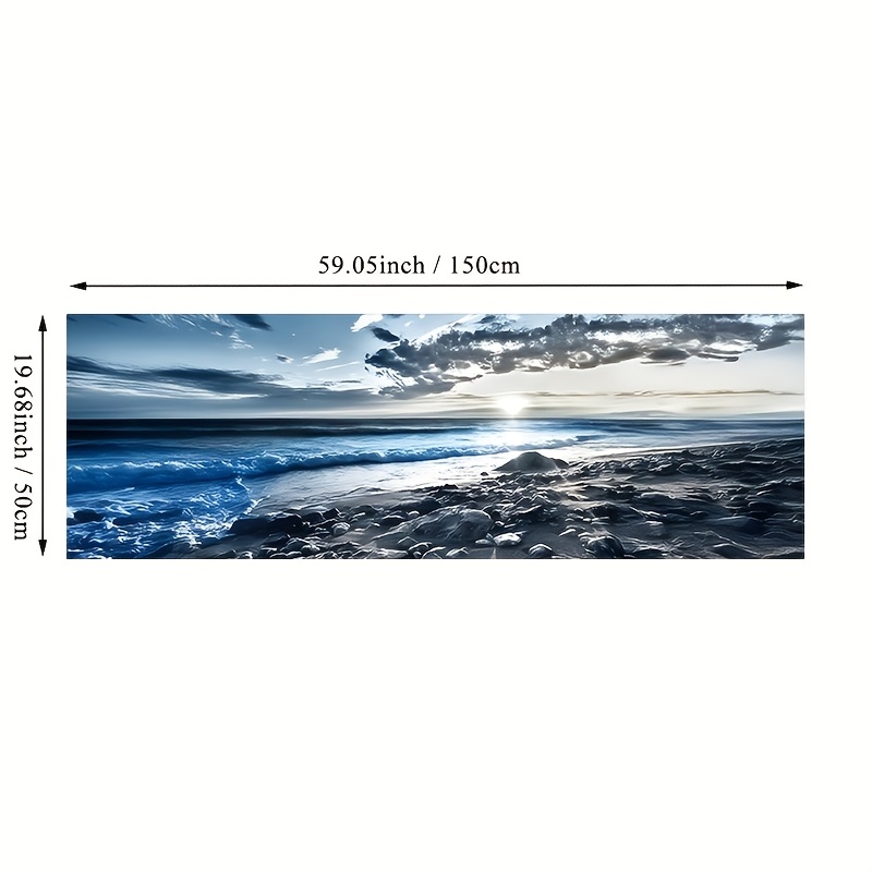 E-shop 2D Flach, 2D Flach, . Moderner Küsten-Rahmenloser Leinwanddruck, Tinte Strand mit Himmel und Sonne, Landschafts-Wanddeko für Wohnzimmer und