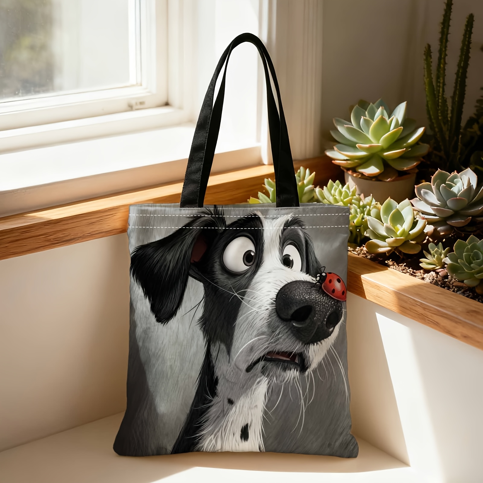 E-shop Einkaufstasche, tragbare Shopper-Tragetasche zum Über-die-Schulter-, Umhängen-, Tragen- Halten, beidseitiger 2D-Druck, Dalmatiner, Marienkäfer,