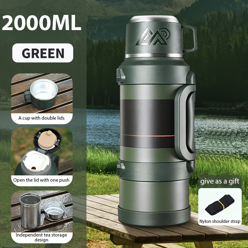 Image of 1pc Large Capacity Insulated Kettle & Suitable For Outdoor Travel, Camping, Lockable Lid Portable With Handle, For Coffee Pot, Bucket, Cooler, For Car, Sports, Ramadan Gift, Steel Water Boiler