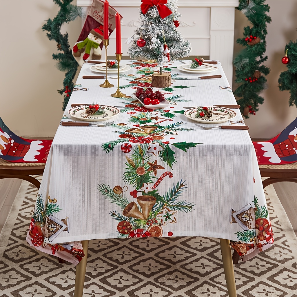 

Christmas Bell Print Tablecloth - Red & Decor, Polyester, Rectangular, Dining & Kitchen, Best For Christmas