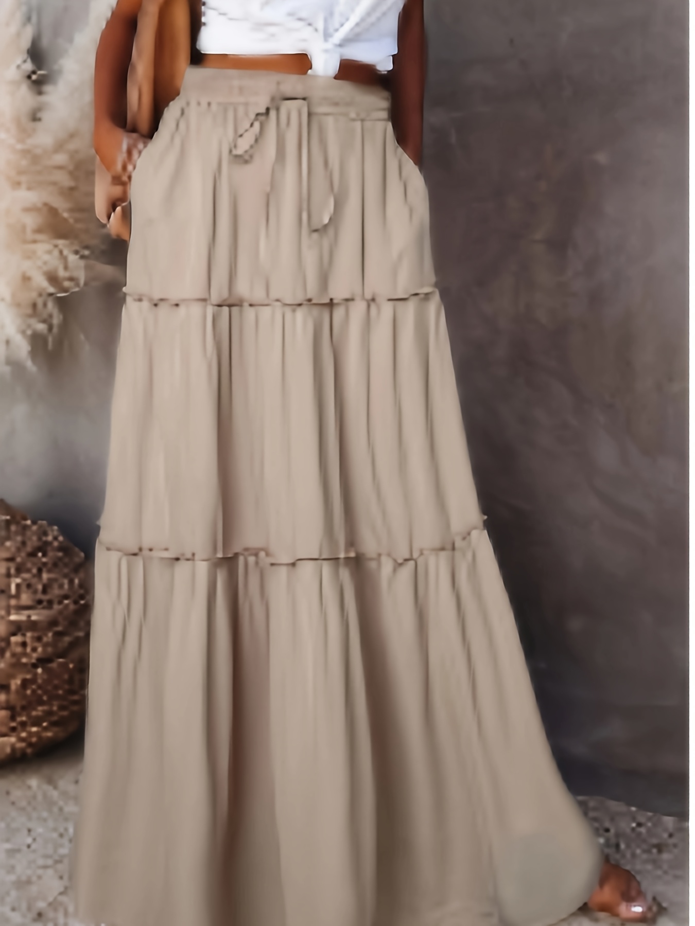 ハーリップトゥ　High-Waist Tiered Long Skirt M Round Tiered Long Skirt
