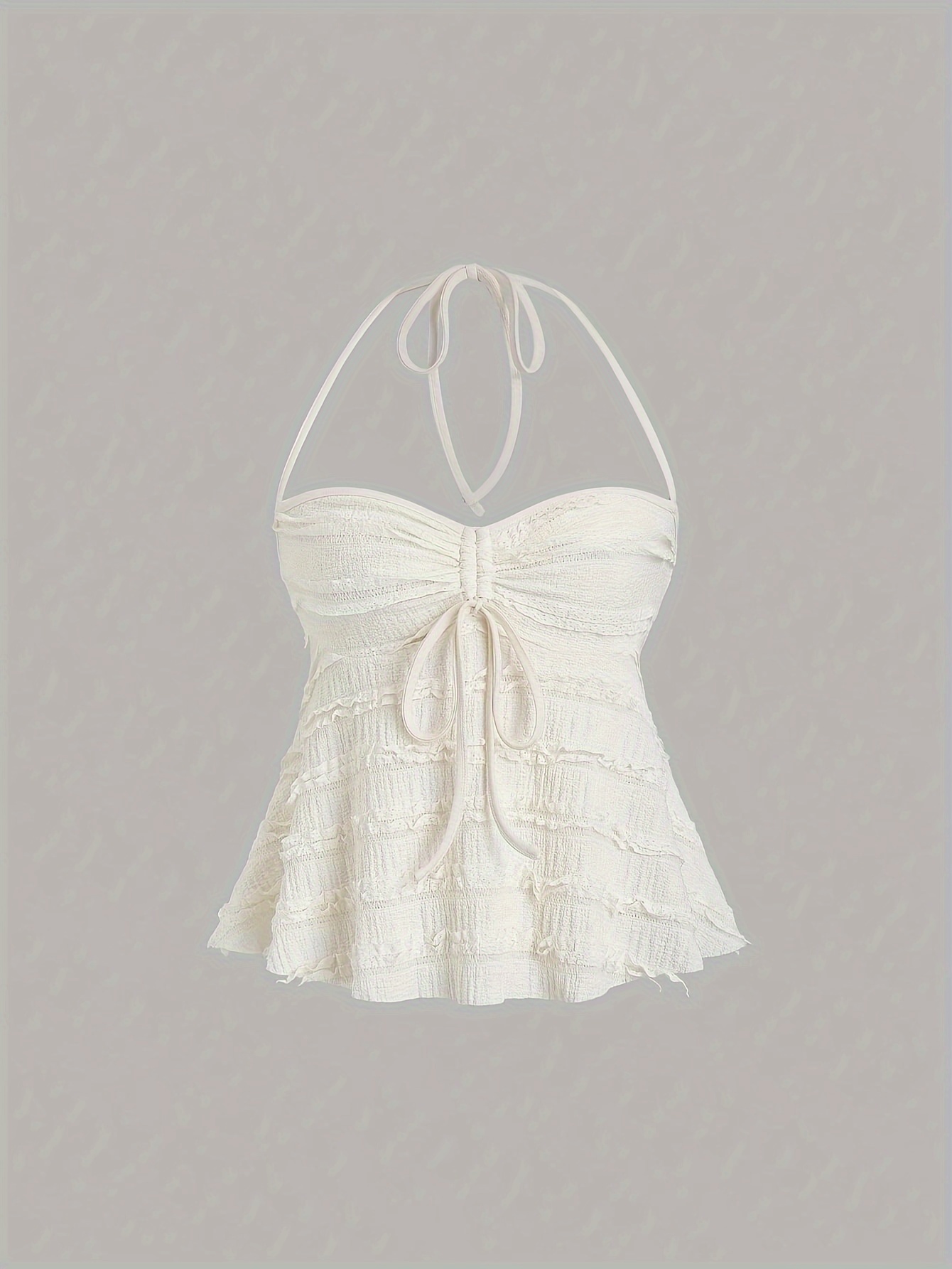Nianian Select Y2K Off-Shoulder Halter Neck Tank Top - Solid Color Ruffled Bow Detail, Machine Washable Lightweight All-Season Women's Sexy Backless Top