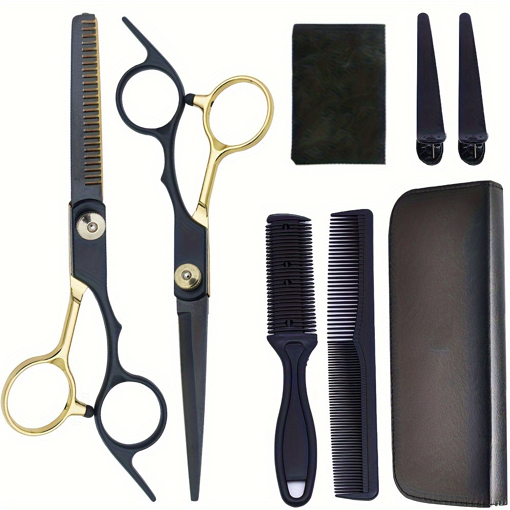 professional hairdressing scissors set black golden thinning shears relaxed texture hair right handed normal hair type hairdressing tools kit details 0