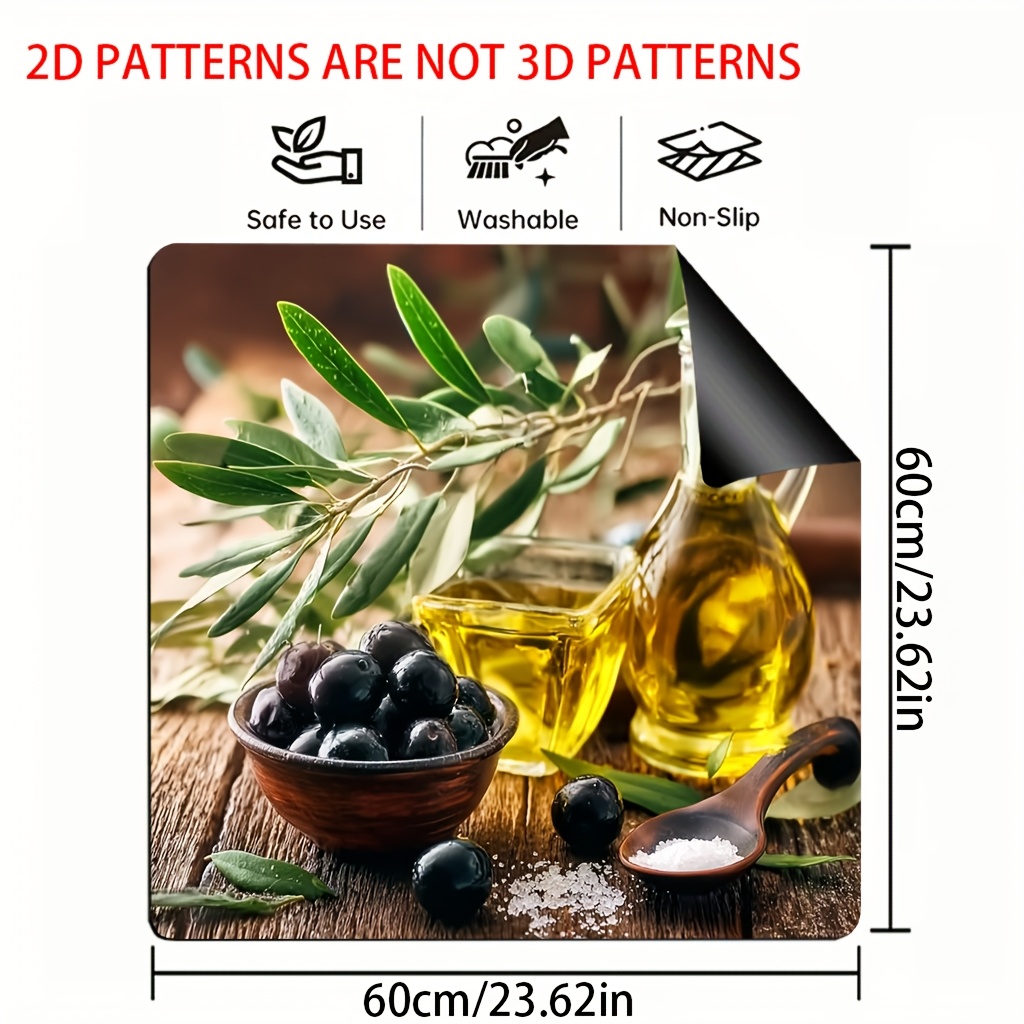 TEMU 1pc, Tapis Plat Imprimé 2D pour Protéger les Plaques de Cuisson contre l'Huile d'Olive, Article de Cuisine , Compatible avec Toute Plaque de