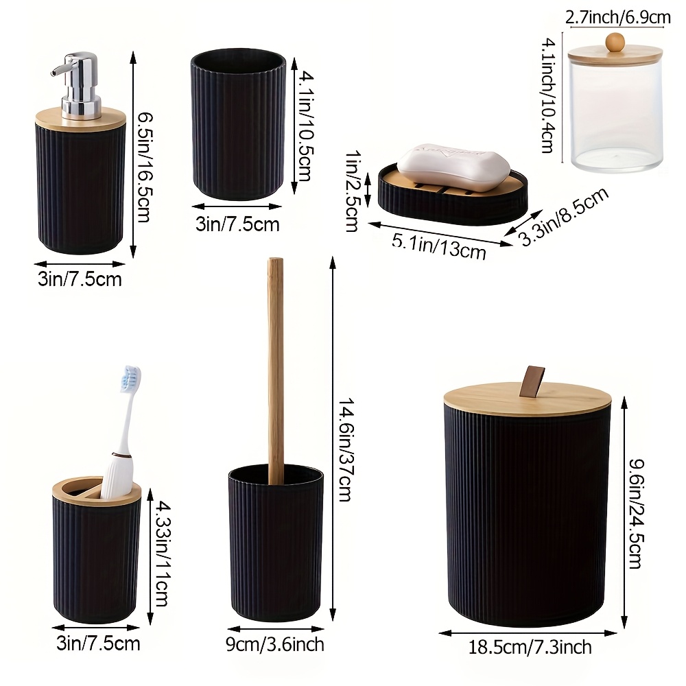 Zestaw Akcesoriów Łazienkowych 1 szt., Zestaw Akcesoriów Łazienkowych 7 szt. z Koszem na Śmieci, Uchwytem na Szczoteczki do Zębów, Dozownikiem Mydła do Makijażu, Mydelniczką, Szczotką do Toalety, Zestawem do Kąpieli - Prezent na Parapetówkę