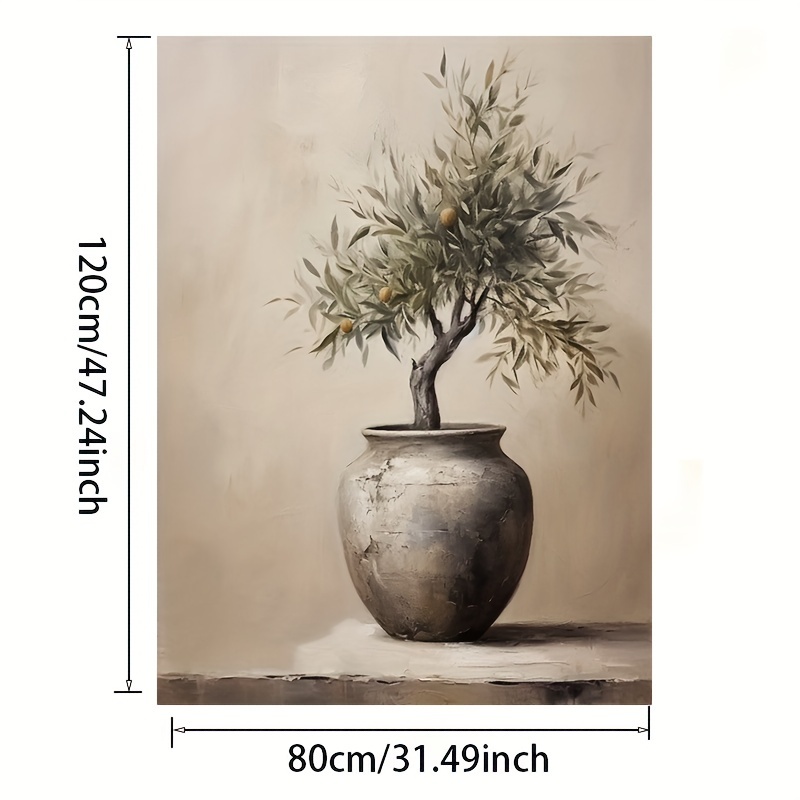 TEMU 1pc Olive Tree Canvas Art Print, 31.49x47.24 Inches (80x120cm), Wall Decor, Antique Vase Poster For Living Room And Bedroom Decoration