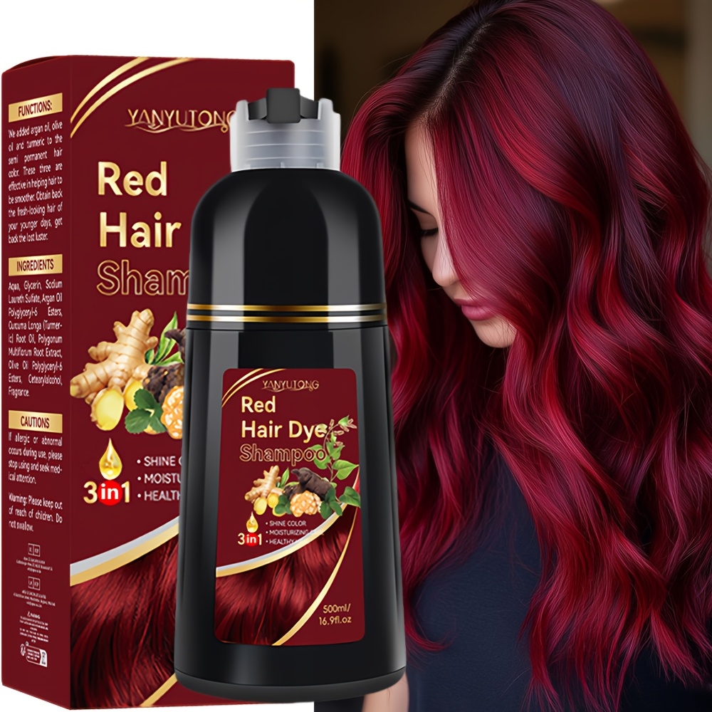 TEMU 500ml Hair Dye Shampoo, Natural Plant Pigments, Safe For Hair, Quickly Covers Gray Hair, In Black, Red, Brown, And , Halloween Gift, Christmas Present