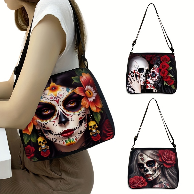 

Women's Skull Print Crossbody Bag, Casual Style, Fashion Shoulder Travel Purse, Skull Patterned Ladies Handbag With Phone And Wallet Compartment