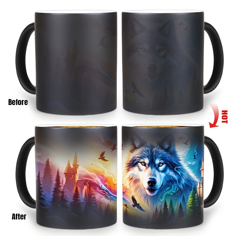 Image of 1pc Color Wolf Head Ceramic Coffee Mug, Breakfast Mug, Milk Mug, Wolf Head Ceramic Coffee Mug, A Beautiful Mug Idea Gift For Animal Loving 11oz, Birthday Gifts, Christmas Gift