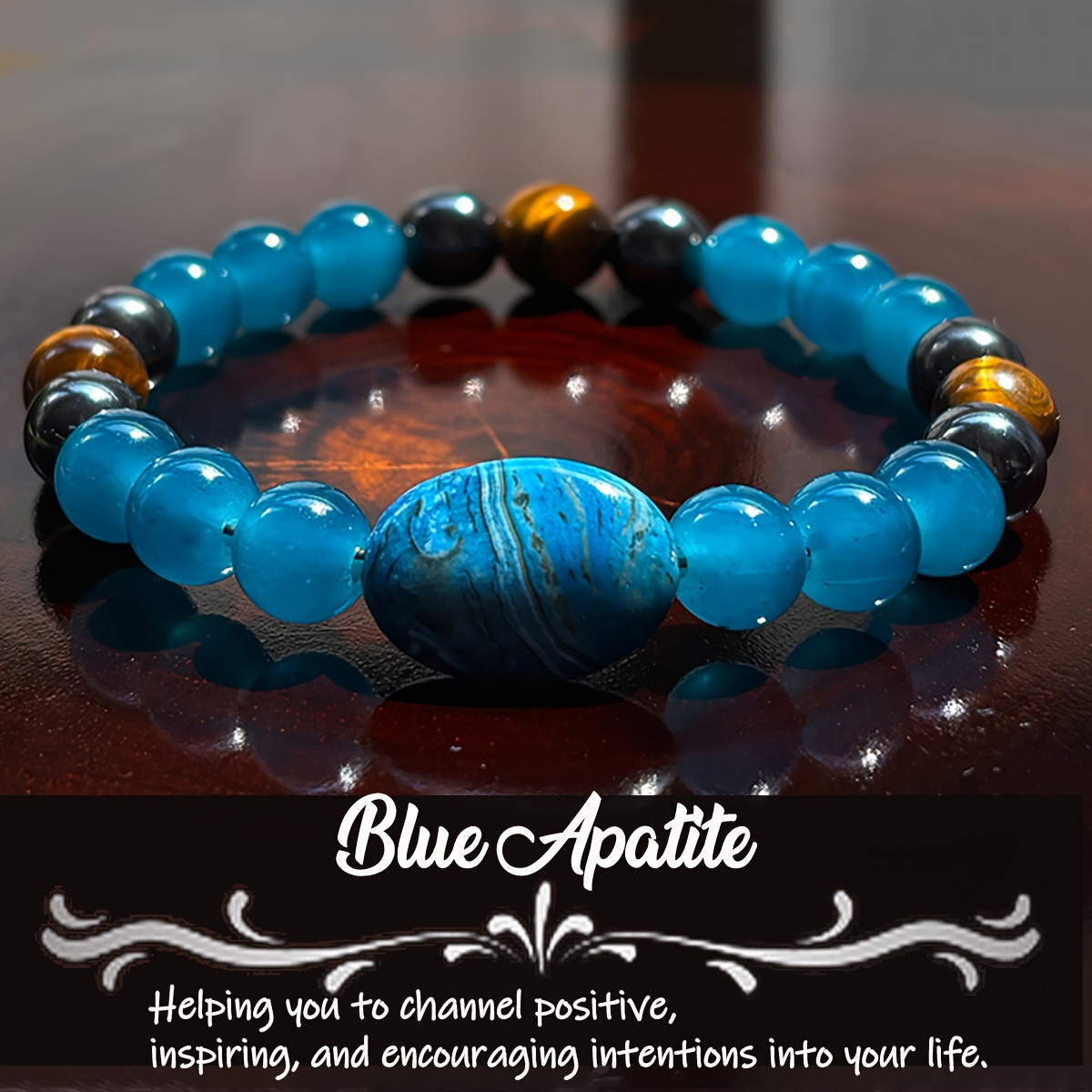 TEMU 1pc/ Stone Bracelet, Made Of Natural Eye And Blue Fluorite, Unisex, Bohemian Style Meditation Stone Jewelry Perfect Christmas Gift