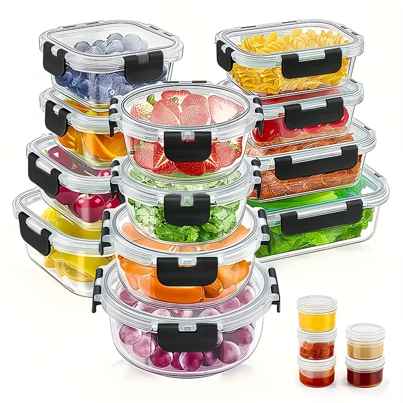 24pcs 12 containers 12 lids glass food storage containers with lids meal prep pantry kitchen lunch storage containers leak proof sealed glass lunch box for microwave oven fridge and dishwasher Product details 0