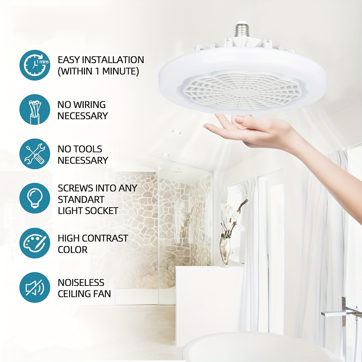 

1pc Led Smart Fan Light, Ceiling Fan With Light, Remote Control Enclosed Low Profile Ceiling Fan With Light 3 Speed Led Dimming 3 Colors 8 Invisible Bladeless Flush Mount Fan Light Bedroom, Offices